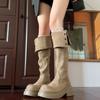 Vintage Platform Women Over The Knee High Boots Fashion Double Fold Wearing Mordern Long Botas Para Mujer