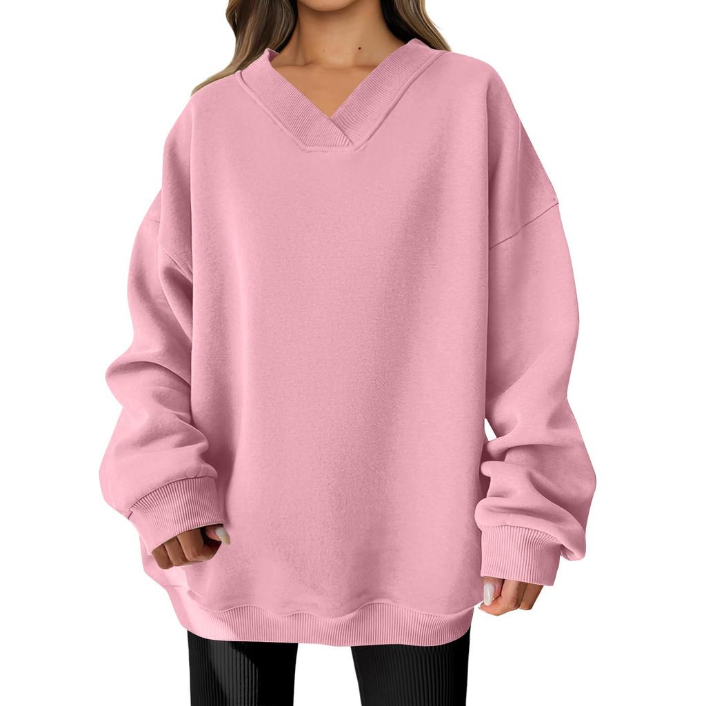 Women Winter Tops Women's Long Sleeve Sweatshirt Casual V-neck Loose Fit Pollover Fleece Tops