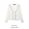 Kaslead New Arrival Women's Clothing Fashion Style Fashion Pleated Laminated Decoration Long Sleeves V-neck Shirt 8741249