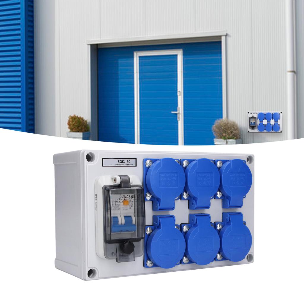 Wall Outlet Box ABS Waterproof 6 Position German Outlets Switch Socket for Gardens 200‑250V