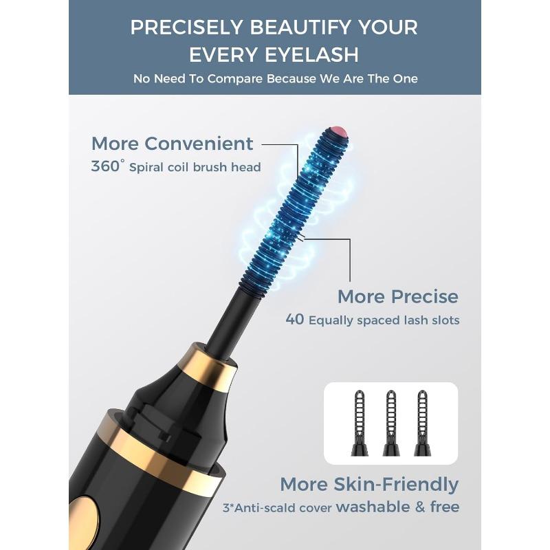 Подогреваемые щипцы для завивки ресниц, новинка 2024 года, 360° нагреваемая щеточка для ресниц, перезаряжаемая, с 3 температурами и 5-секундным быстрым нагревом, 3-в-1 для глаз