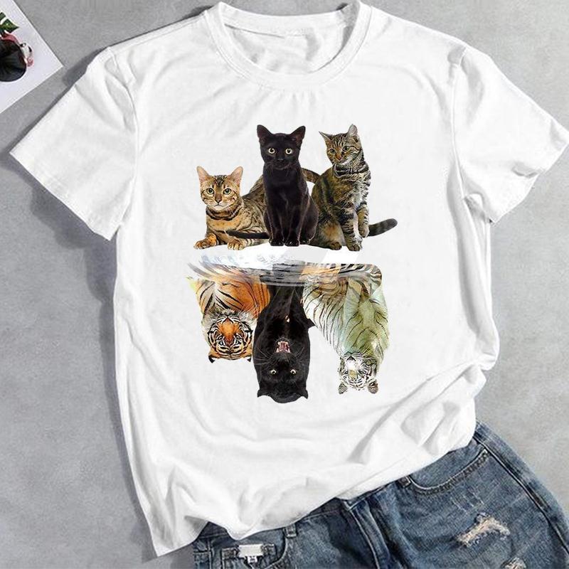 Летняя мода 3D Cat Прекрасный тренд Графическая футболка Одежда Повседневный женский топ Футболка с коротким рукавом Женская футболка с принтом