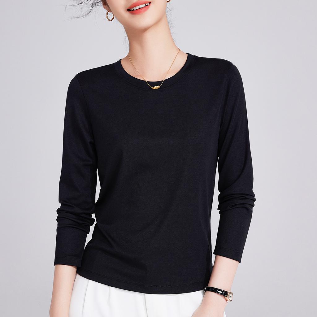 New Tencel, Soft Waxy Slim-fitting Bottoming Shirt with Long-sleeved Women's Spring and Summer Top