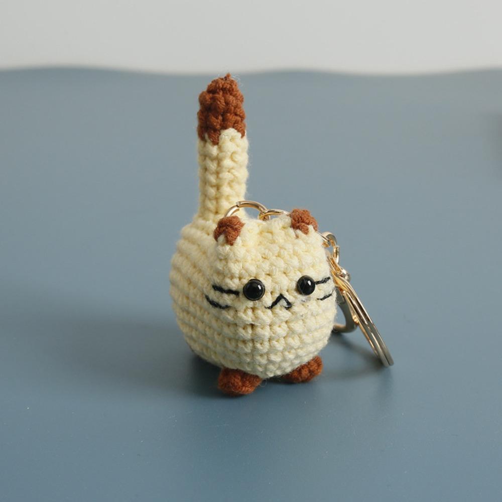 Handmade Crochet Cat Keychain Crochet Kitten Key Chains Cute Animal Bag Charm Car Keys
