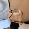 Chic Black And Khaki Pu Woven Shoulder Bag For Summer Beach Vacation Style