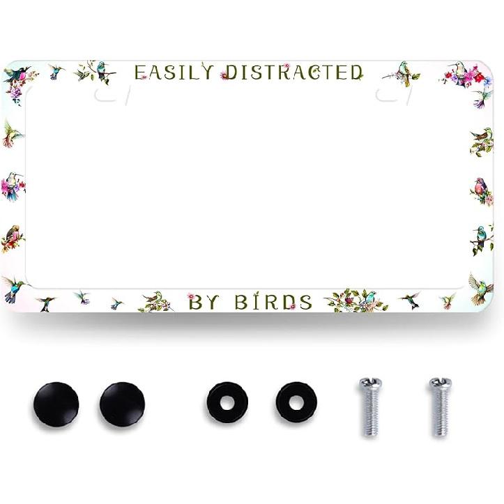 Рамка для номерного знака с колибри, цвет вишневого цвета, с цветами, держатель для номерного знака, цветная рамка для номерного знака для украшения автомобиля, птица из нержавеющей стали, для автомобиля