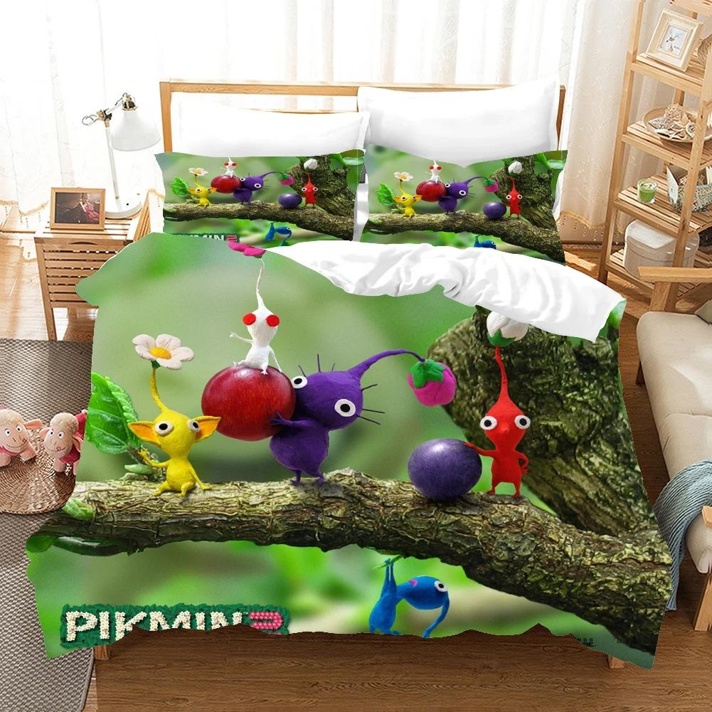 3D Постельное белье Pikmin Комплекты Пододеяльник Комплект с наволочкой Полуторный Двуспальный Квинсайз Кингсайз Постельные принадлежности Пододеяльник
