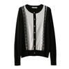 Весна Осень Круглый вырез Кружевная вставка Однобортное Вязаное пальто Женский Кардиган с длинным рукавом Топ