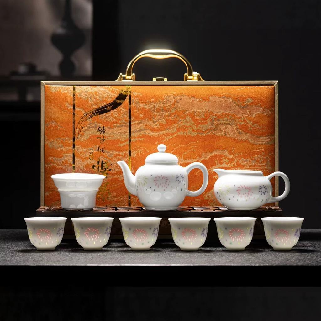 New high-end hand-painted colorful exquisite ceramic Kung Fu tea set gift box business gifts can be made
