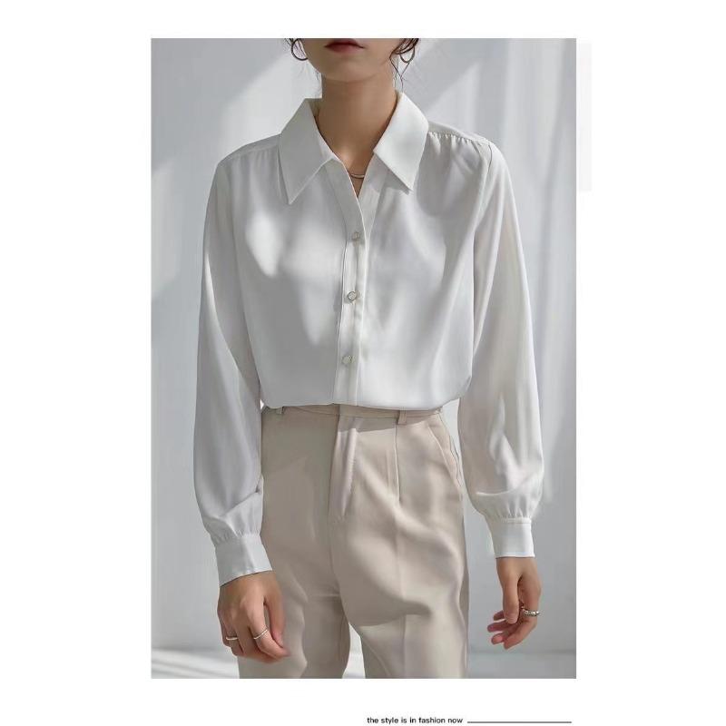 Повседневная женская рубашка, белая рубашка с длинными рукавами, женская, для холодного ветра, для женщин, для пожилых, с чувством профессионального темперамента, драпированная, устойчивая к складкам блузка