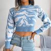 Autumn and Winter Tiger Pattern Knitted Sweater Women Long Sleeved Open Navel Sexy Pullover Sweaters Women Fashion New Round Neck Warm Knitwear 24596