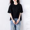 2025 Лето Большой размер Футболка с короткими рукавами Оверсайз Женская Свободная Черная Топы Футболки Новая Футболка