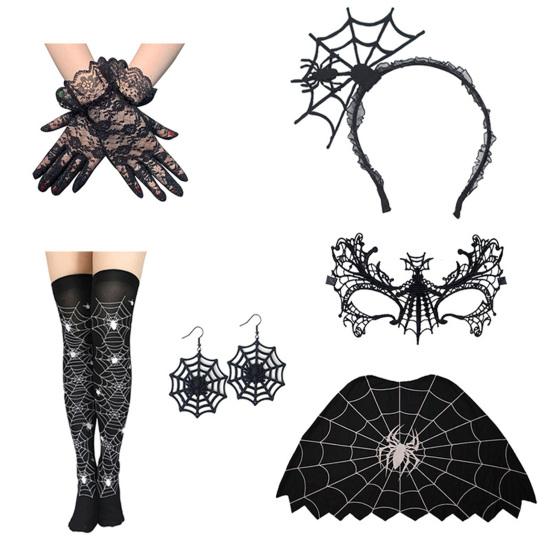 Костюм Паутины для Женщин Черное Кружевное Оголовье Чокер Перчатки