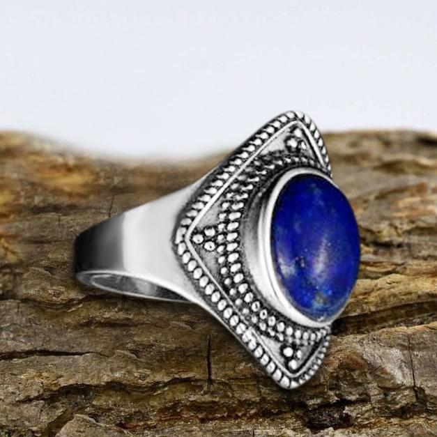 Solid 925 Sterling Silver Lapis Lazuli Gemstone Handmade Designer Statement Ring Jewelry Gift For Her