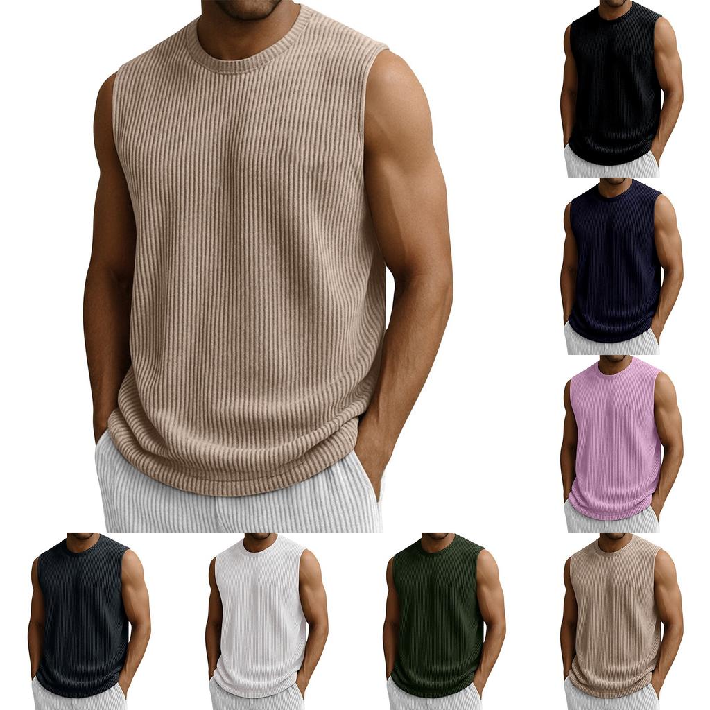 Men's Summer Solid Color Stripe Sports Vest Men's Sports Casual Vest