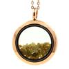 Stones and Minerals. Raw Green Yellow Diamond Necklace. 20 Mm Medallion Model. Color Rose Gold.