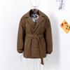 Belt Solid Color V Neck Women Coat Long Sleeve Thicken Female Jacket Winter Autumn Lace Up Pocket Fashion Lady Outwear