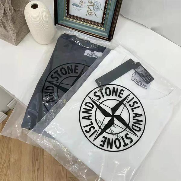 Men and Women Island Black Stone Graphic Short-sleeved T-shirt Cotton Summer Round Neck Clothing