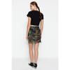 Brown Printed Tulle High Waist Lined Mini Knitted Skirt Twoss23et00050