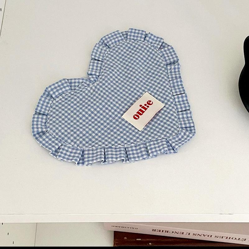1Pc Checkered Placemat Korean Background Cloth Ins Gourmet Photography Sweet Heart-Shaped Coaster Desktop Decoration