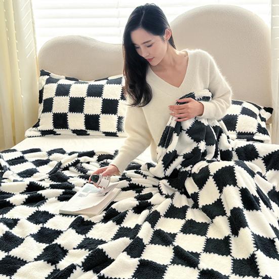 Плюшевое одеяло с шахматным узором, дышащее пушистое одеяло, клетчатое одеяло для всех сезонов, для дома, офиса, путешествий