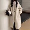 Korean Style Hooded Long Style Double-sided Cashmere Coat for Women Horn Button Thickened Woolen Coat