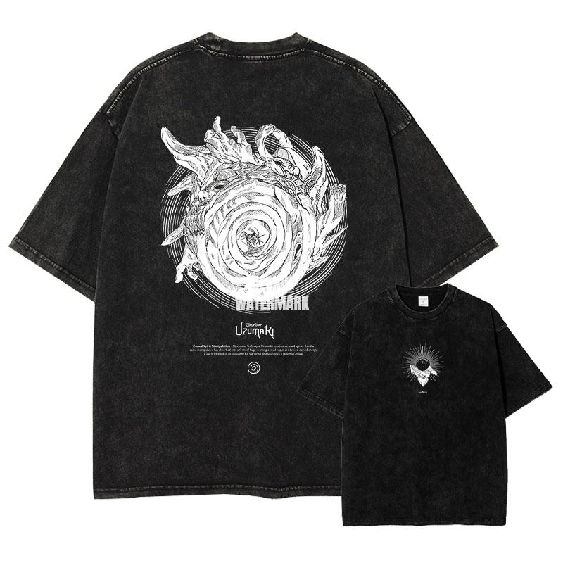 Anime UUzumaki Spiral Into Horror Tshirt Vintage Washed UUzumaki T Shirts Oversized Streetwear T Shirt for Man Cotton