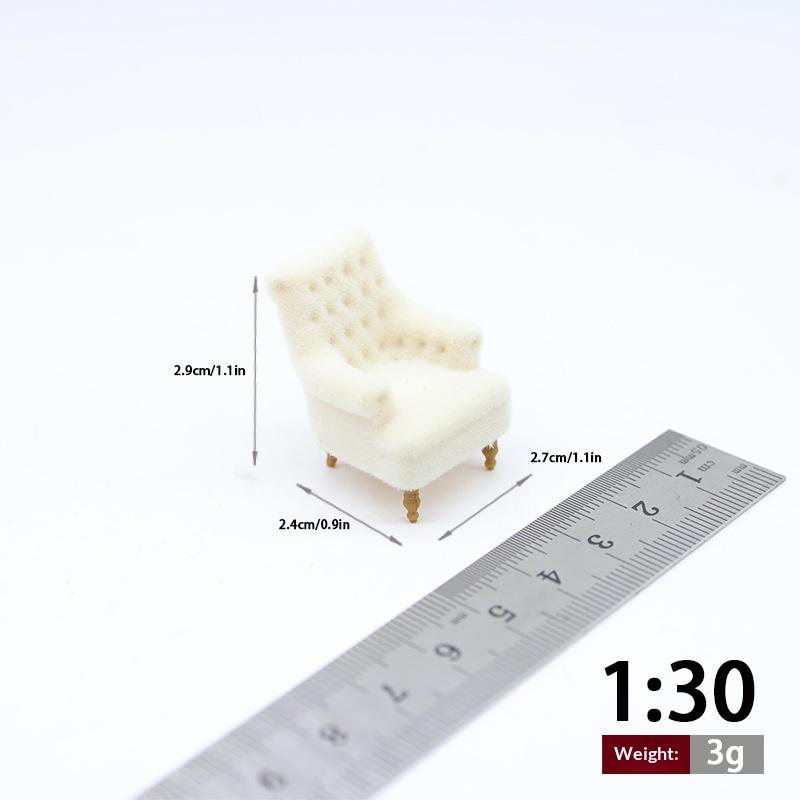 [C] Миниатюрное Флокированное Кресло 1 шт. для Кукольного Домика Масштаб 1:12 1:20 1:25 1:30 Одноместный Диван Мебель Реквизит
