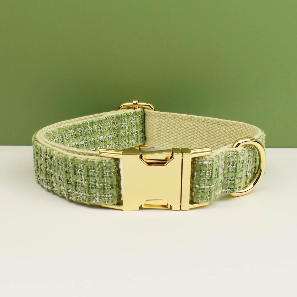 Personalised Cat Dog Solid Pattern Tweed Material Collar with Engraved ID Name Rose Gold Buckle Soft Pet Collar Necklace