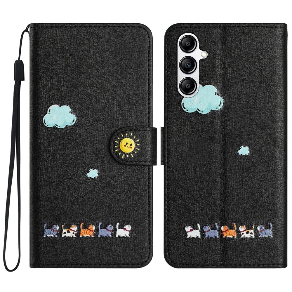 Чехол для телефона S24 Kawaii Cat для Samsung Galaxy S23 Ultra S24 S22 Plus S21 FE S20 Note 20 10, кожаный чехол-кошелек с откидной крышкой