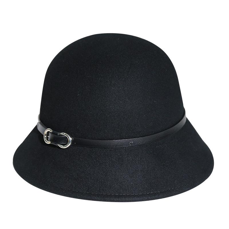 Женская британская ретро шляпа из шерстяного фетра 2025: Модная осенне-зимняя шляпа-ведро с поясом