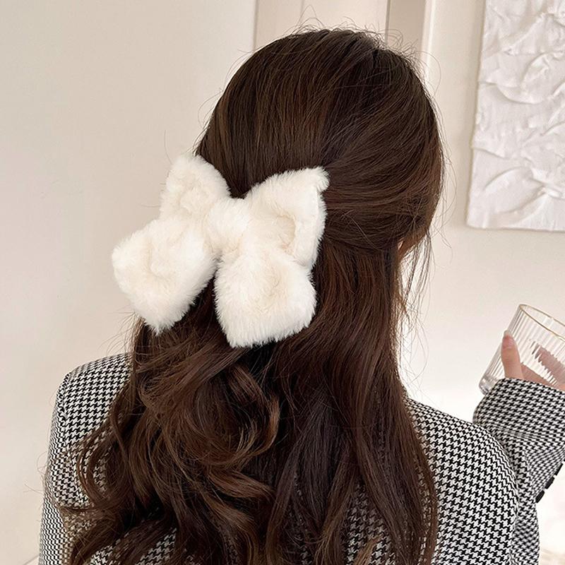 Плюшевая заколка-бантик для волос, женская корейская простая однотонная заколка-бантик, большая заколка для девочек, аксессуары для волос