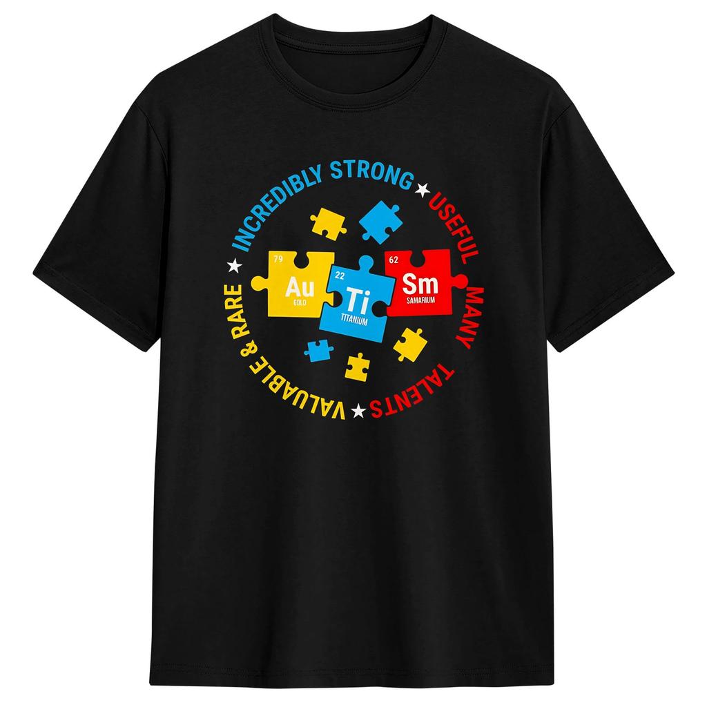 Autism Periodic Table Puzzle Autism Support Cotton T Shirt For Unisex Summer Classic TShirts Trending Tees Print Short Sleeved top