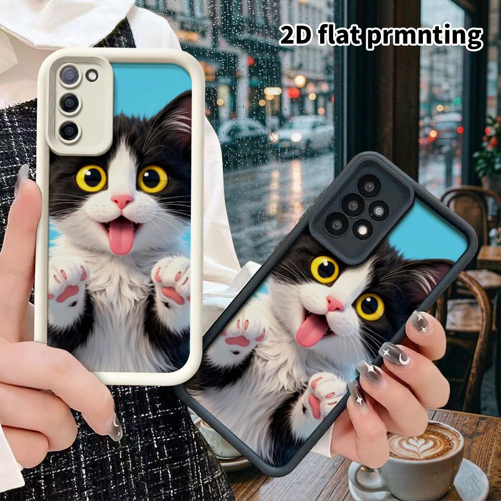 Phone Case: 2D flat Samsung Galaxy A34 A35 M05 M06 S20 S22 S21 FE Plus 5G protective case, black and white cow cat, perfect Christmas and Halloween ho