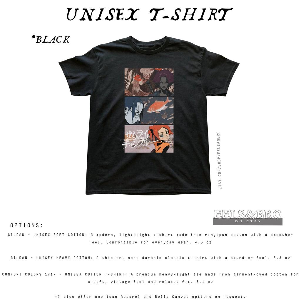 Samurai Champloo Anime Trio Character Graphic T Shirt Retro Samurai Style Cotton Unisex Casual Short Sleeve Streetwear Tee