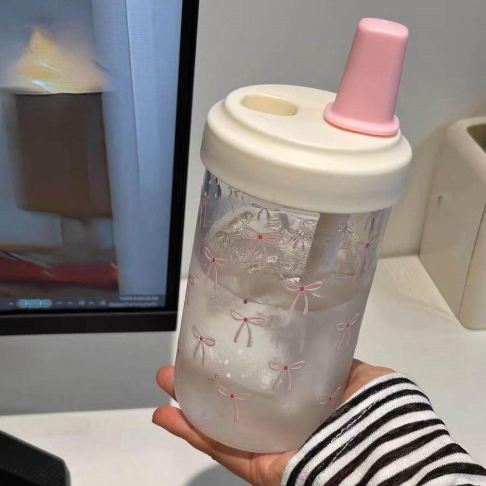Бутылка для воды 500 мл, чашка с бантиком, с крышкой и соломинкой, милые пластиковые стаканчики, для бабл-ти, кофе