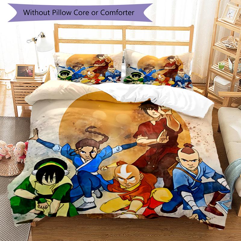 3pcs Avatar The Last Airbender pattern bedding set duvet cover set includes duvet cover &pillowcases, perfect all season bedroom decoration & gift