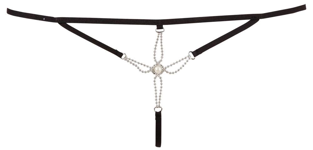 Cottelli LINGERIE - Sexy Thong with Thin Straps and Silver Accessories M/L