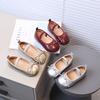 Girls Leather Shoes Round Toes Simple Bow Kids MaryJanes Slip-on Soild Color Versatile 2025 Brand New Children Flats Dance Shoes