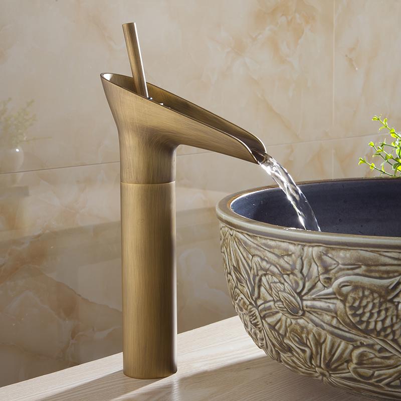 Basin Faucets Waterfall Bathroom Antique Faucet Single Handle Torneiras Para Banheiro Mixer Tap Deck Mounted Water Tap AL-9207K