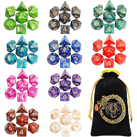 Good productPolyhedral Dice Set (35 Pieces) with Black Pouches, 5 Complete Double-Colors Dice Sets of D4 D6 D8 D10 D% D12 D20 Compatible with