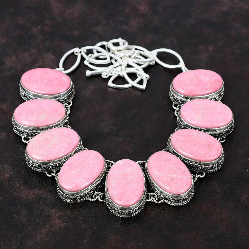 Thulite Gemstone Necklace 925 Sterling Silver Necklace Adjustable Chain Necklace Handmade Vintage Necklace Gift For Her Unique Style Jewelry