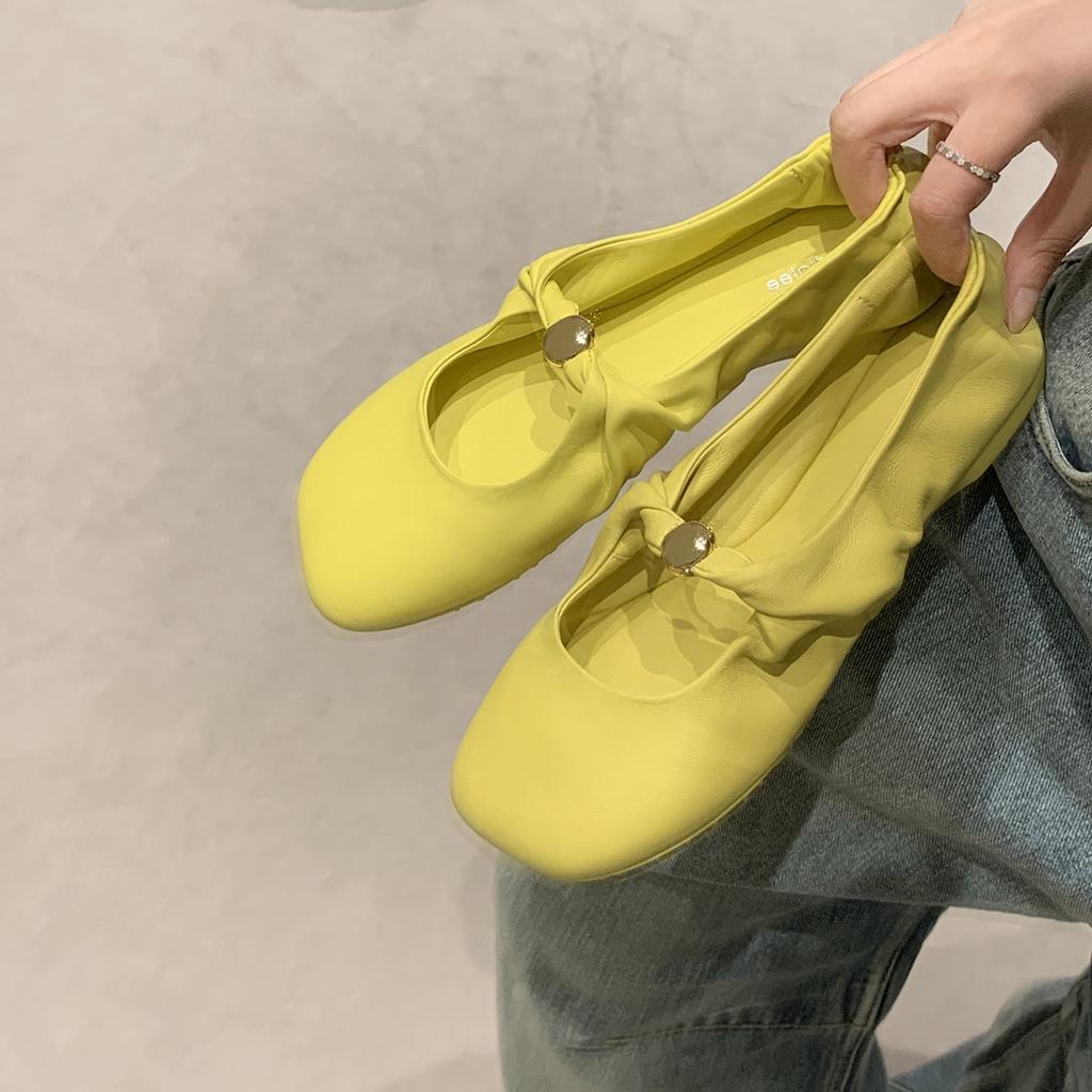 Версия из овчины~ Виноградная мать, та же самая изогнутая маленькая золотая пряжка, яблочная голова, мягкие восковые туфли на плоской подошве, женские туфли Мэри Джейн с мелким вырезом