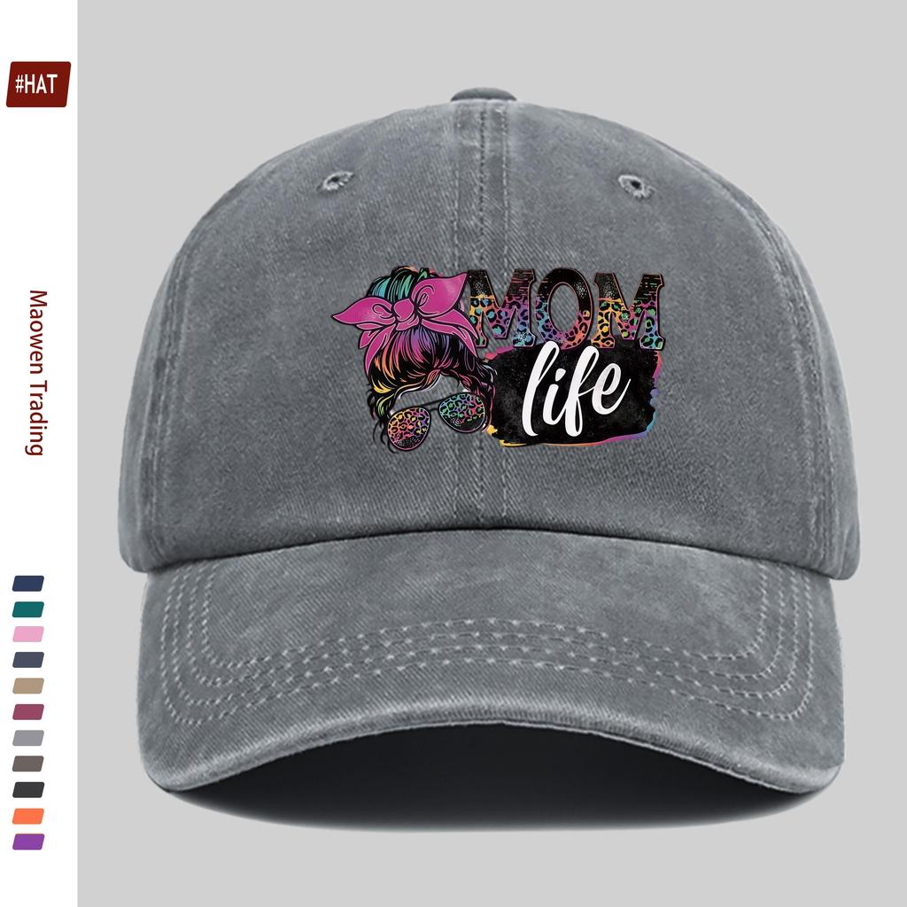 pc Cute Leopard Print Mom Life Pattern Baseball Cap Home Casual Decoration Papa Hat Trucker Sun Hat Washed Buckle Adjustable