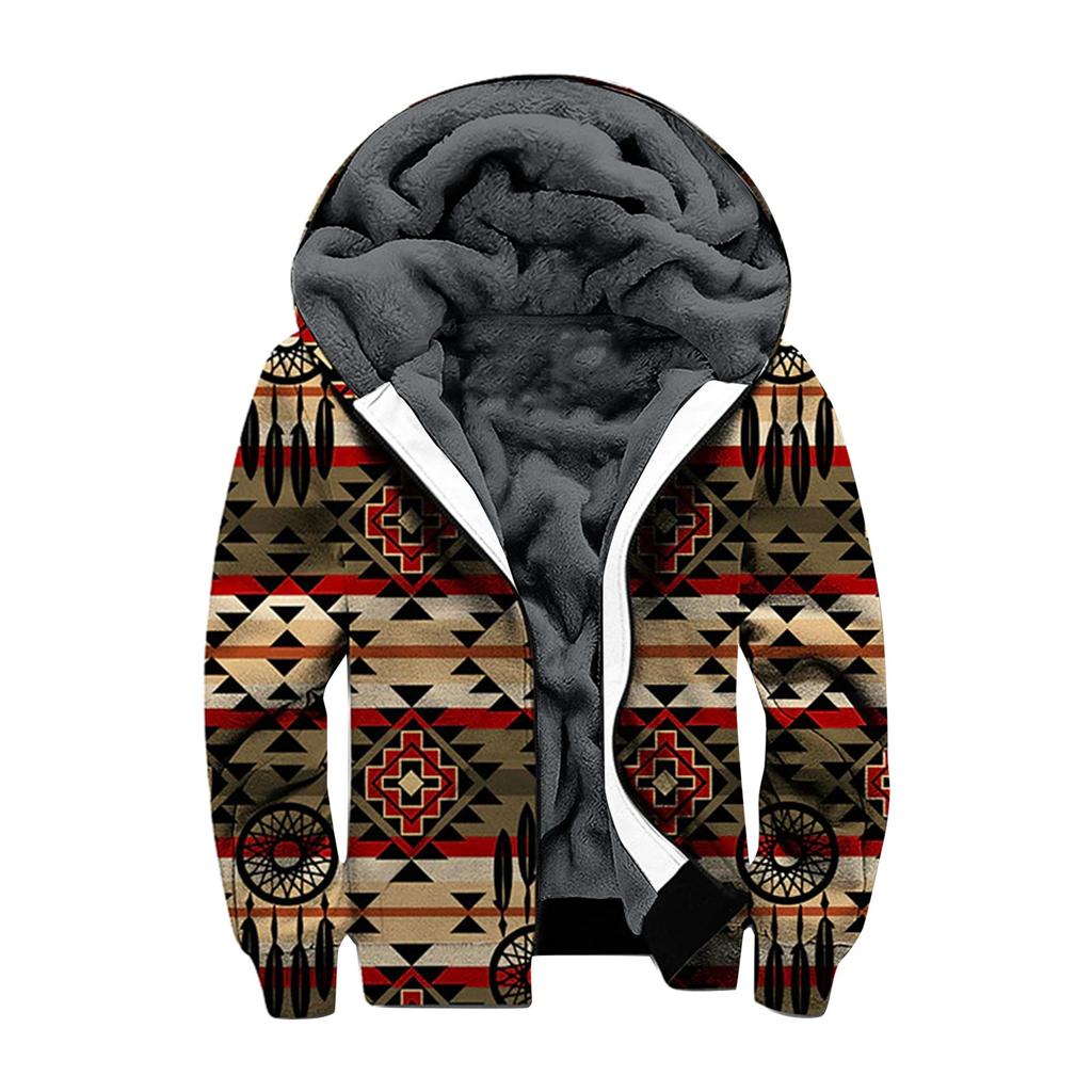 Men's Personalized Casual Printing Long Sleeve Zipper Sweater Thick Cotton Suit Winter