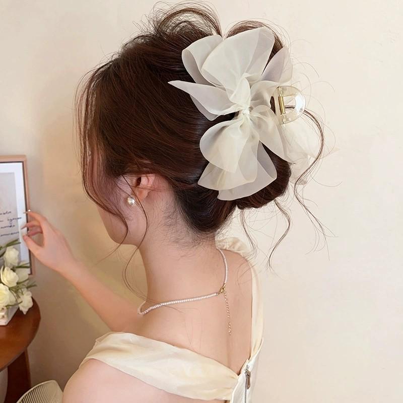 Korean Polka Dot Bow Claw Hair Clip - High-End Cloud Bubble Design for Women