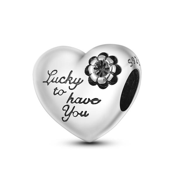Heart Shape 925 Silver Family Lover Affection Pendant Charm Beads Fit Woman's Cute Bracelet DIY Jewelry For Women