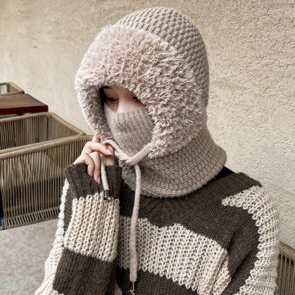 Multi functional Knitted Beanies Hat With Ties Mask Neck Cover Set Fashion Balaclavas Hat Ski