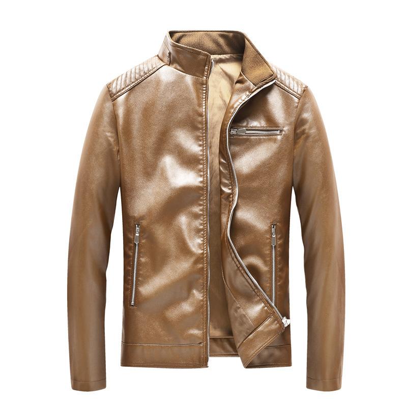 Men's Jacket Casual Leather Jacket Trendy Jacket Korean Version Stand-up Collar Pu Leather Jacket