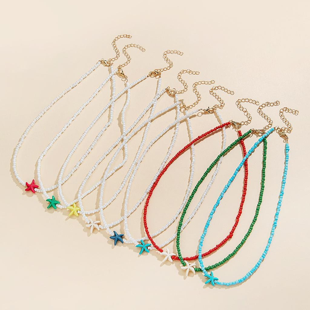 Ракушка морская звезда Женское короткое ожерелье летний праздничный подарок ручной работы колье бисер шея украшения белый